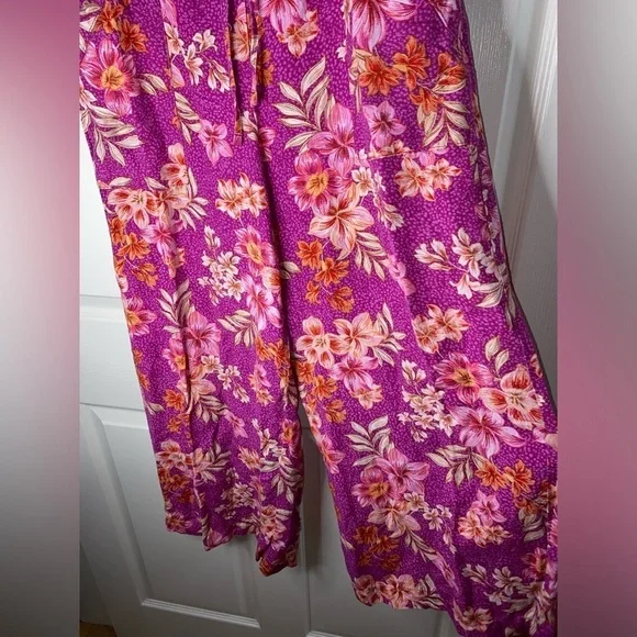 LOFT Breezy Wide Leg Lily Linen Blend Pants Size M, Tropical Spring Break - Picture 5 of 7